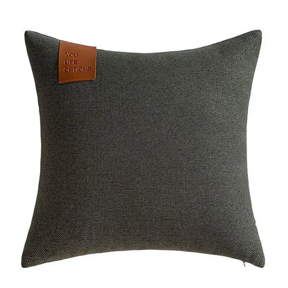 Premium Leather Label Splicing Cushion Cover Nordic Minimalist Home Decor