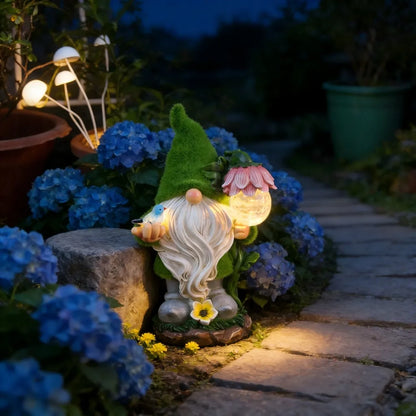 Solar LED Garden Gnome Light Waterproof Resin Outdoor Pathway Decor