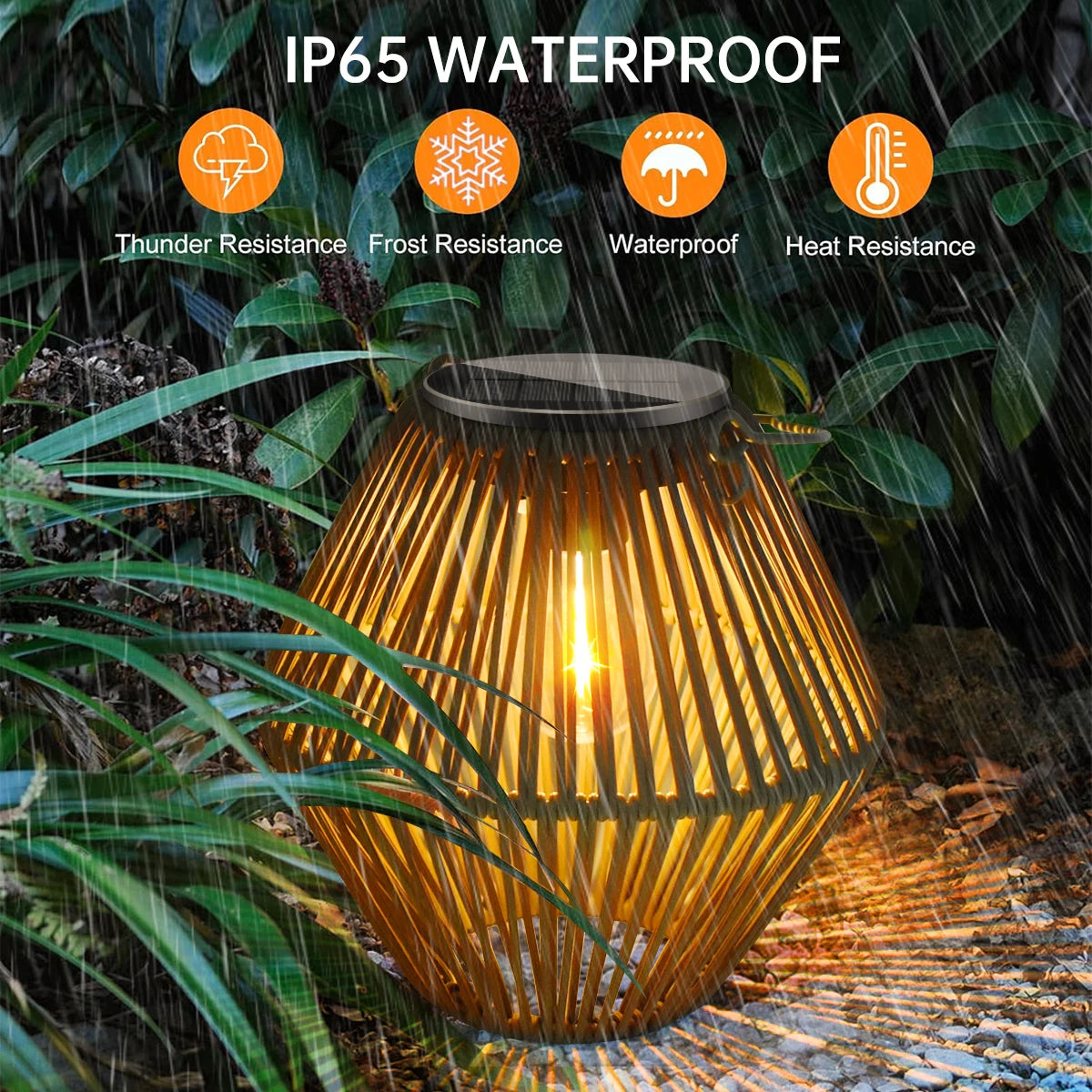 Boho Woven Solar Lantern Outdoor Hanging Waterproof Garden Yard Light