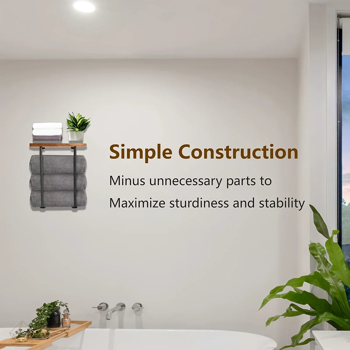 Black Wall Mounted Towel Rack Bathroom Shelf Minimalist Storage Organiser Decor