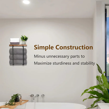 Black Wall Mounted Towel Rack Bathroom Shelf Minimalist Storage Organiser Decor