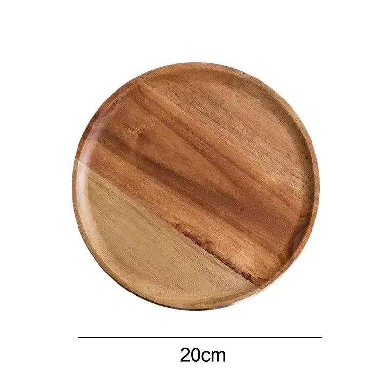 Acacia Wood Round Stackable Serving Tray Snack Plate Home Decor