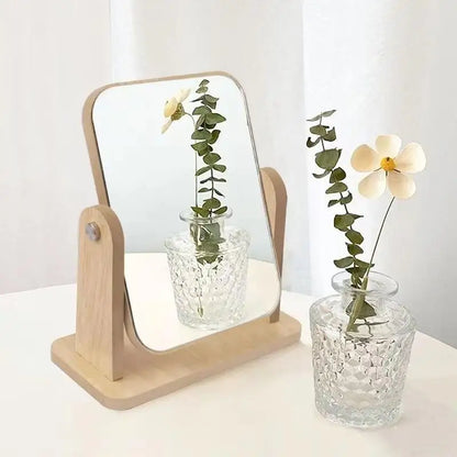 Wooden Desktop Vanity Mirror Double Sided Adjustable Makeup Mirror