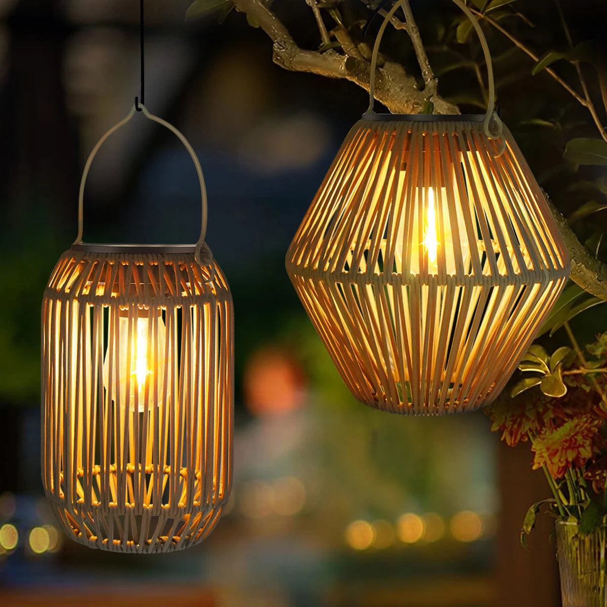 Boho Woven Solar Lantern Outdoor Hanging Waterproof Garden Yard Light
