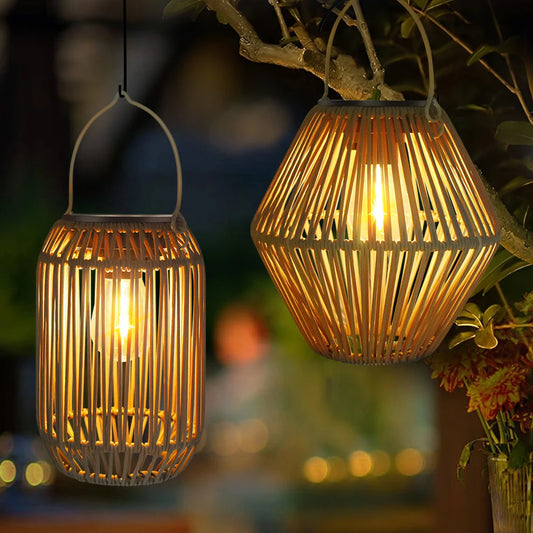 Boho Woven Solar Lantern Outdoor Hanging Waterproof Garden Yard Light