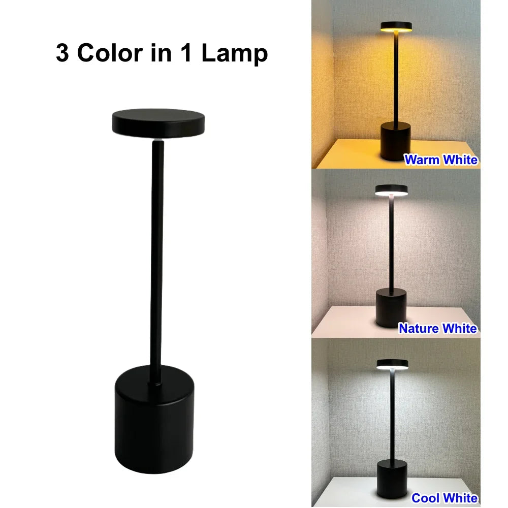 Nordic Alloy Cordless Table Lamp 3-Colour Touch Dimmable Rechargeable Home Decor
