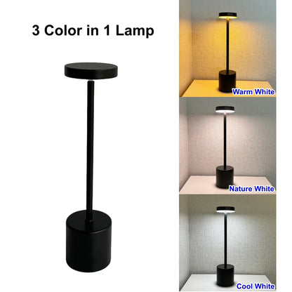 Nordic Alloy Cordless Table Lamp 3-Colour Touch Dimmable Rechargeable Home Decor