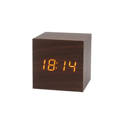 Wooden LED Digital Alarm Clock Temperature Display USB Powered Bedside Home Decor