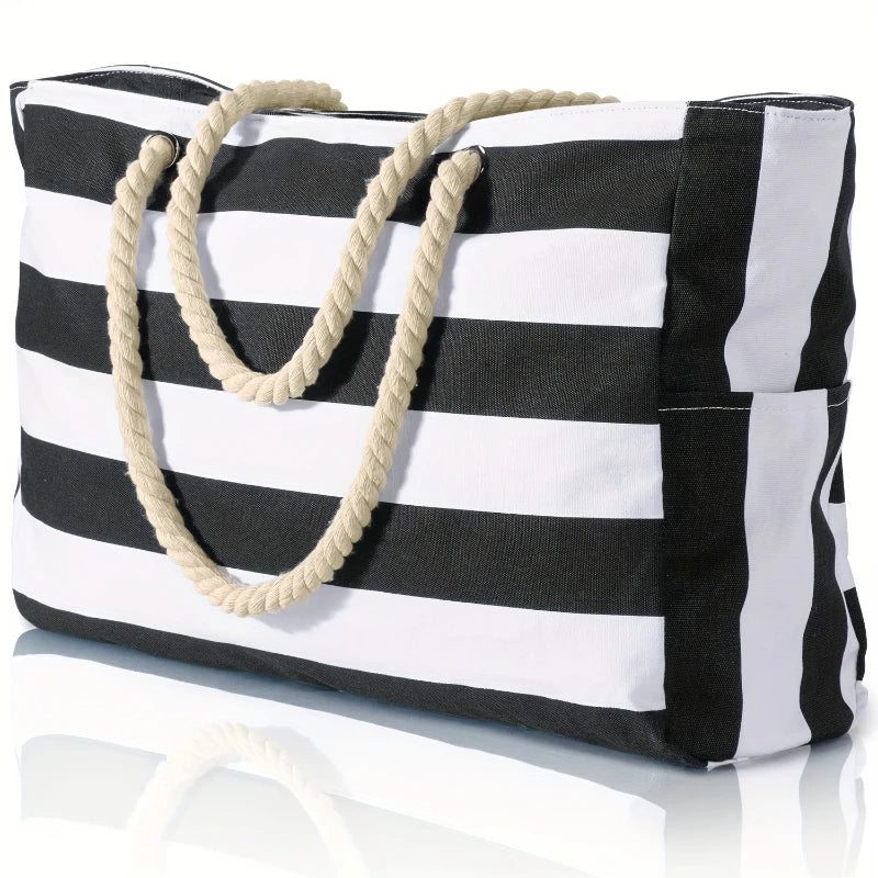 Waterproof Sand Proof Beach Bag Foldable Large Tote Striped Shoulder