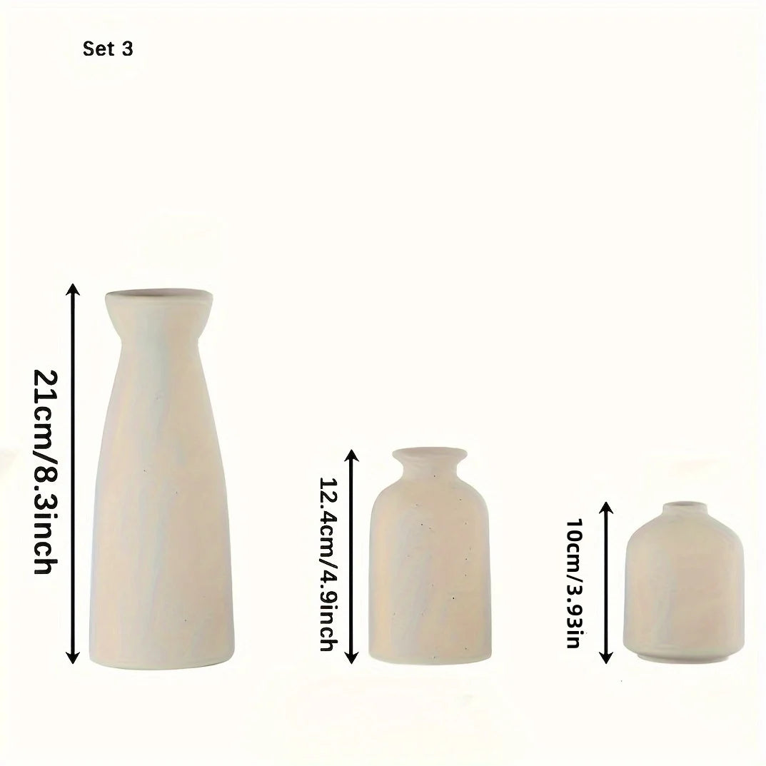 Ceramic Vase Set of 3 Rustic Neutral Home Decor Shelf Decor