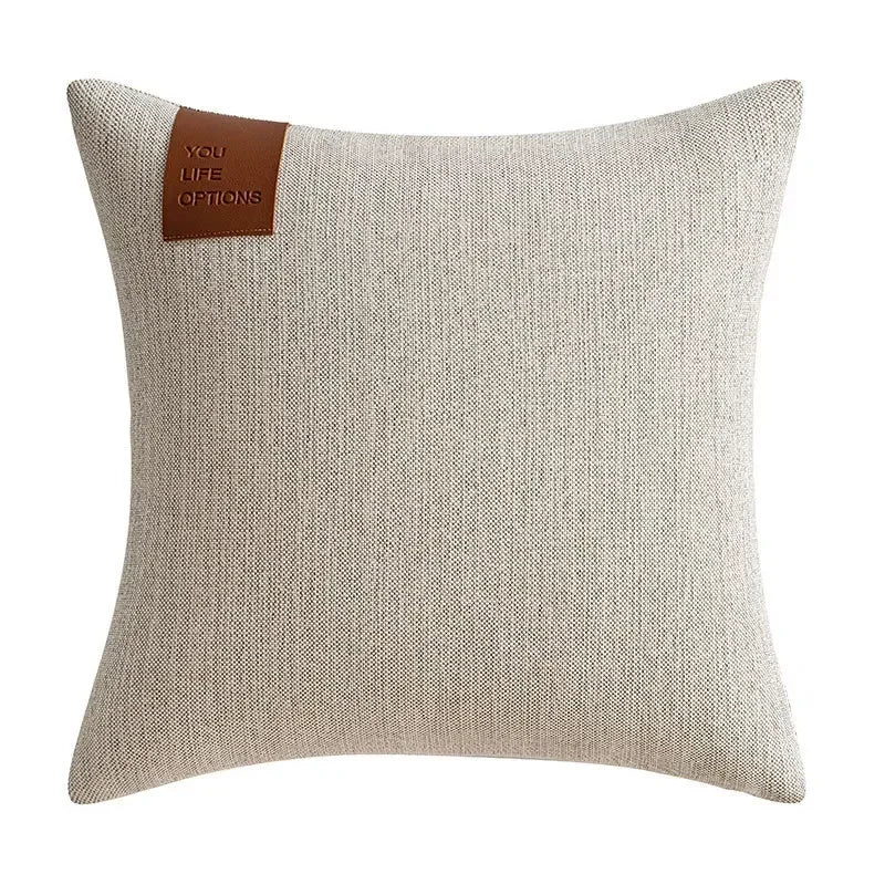 Premium Leather Label Splicing Cushion Cover Nordic Minimalist Home Decor
