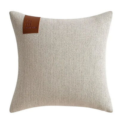 Premium Leather Label Splicing Cushion Cover Nordic Minimalist Home Decor