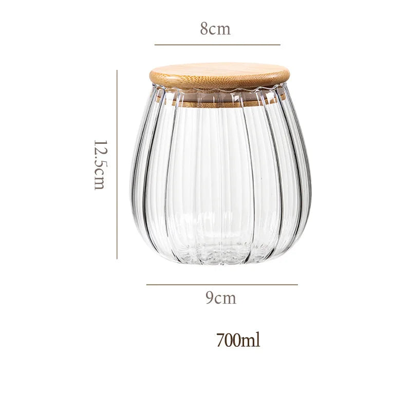 Airtight Glass Storage Jar with Wooden Lid and Bamboo Spoon Kitchen Pantry Decor