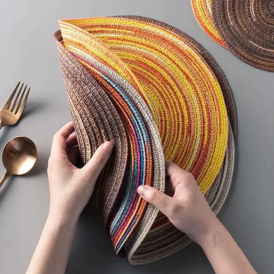 Round Linen Cotton Coaster and Placemat Natural Woven Dining Table Mat Home Decor