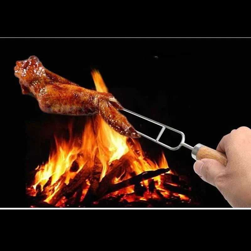 6-Piece Stainless Steel U-Shaped BBQ Skewer Set Double Prong Grilling Forks Outdoor