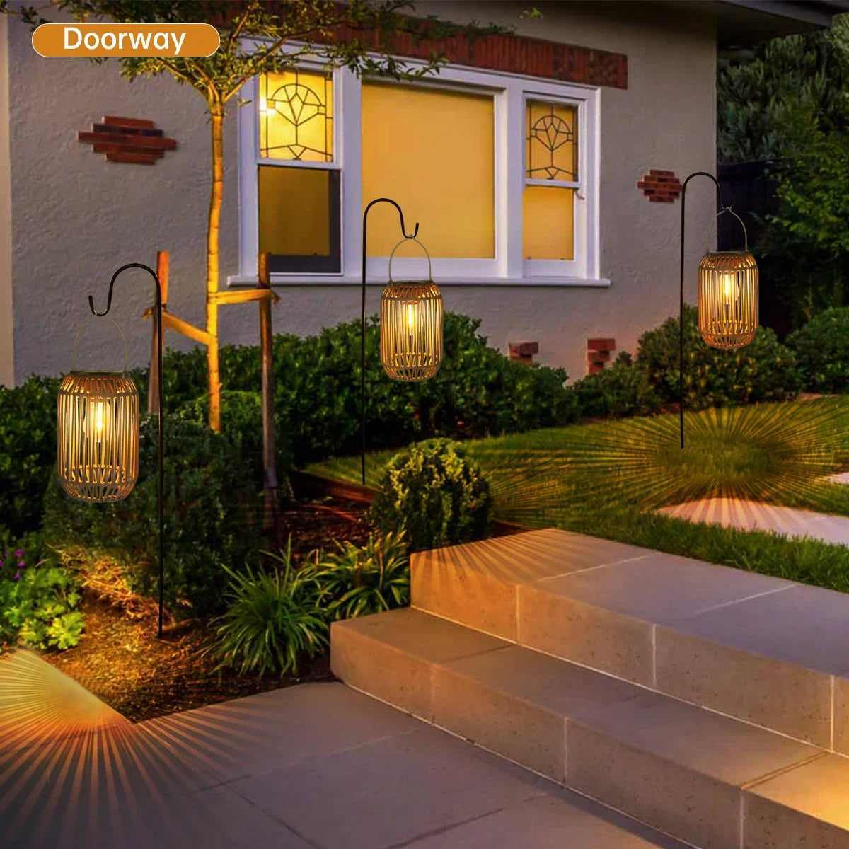 Boho Rattan Solar Lantern Outdoor Hanging Waterproof Garden Patio Light