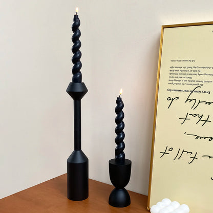 Black Wooden Taper Candle Holder Set Retro French Style Home Decor