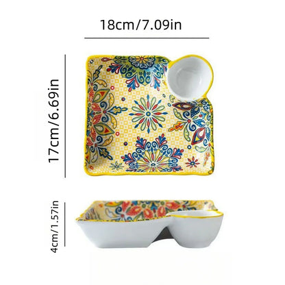 Bohemian Dumpling Plate Ceramic Segmented Breakfast Dish