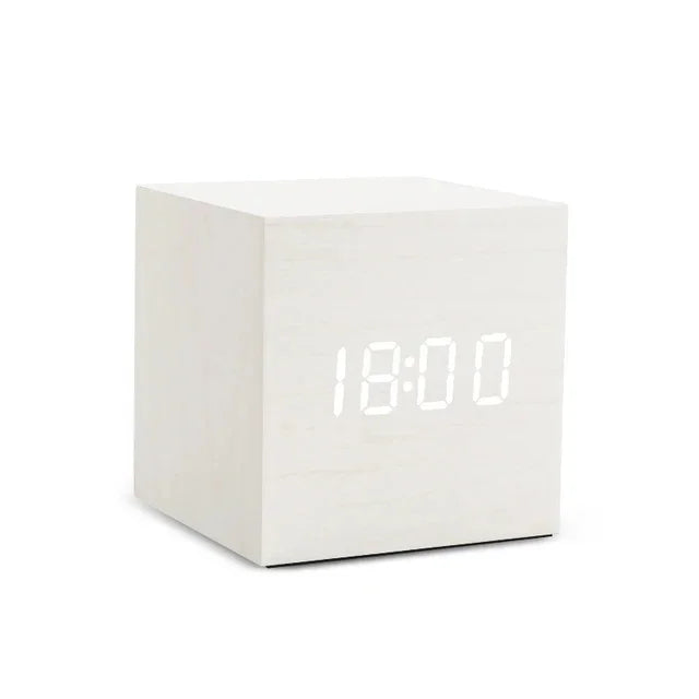 Wooden LED Digital Alarm Clock Temperature Display USB Powered Bedside Home Decor