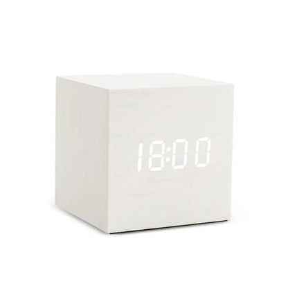Wooden LED Digital Alarm Clock Temperature Display USB Powered Bedside Home Decor