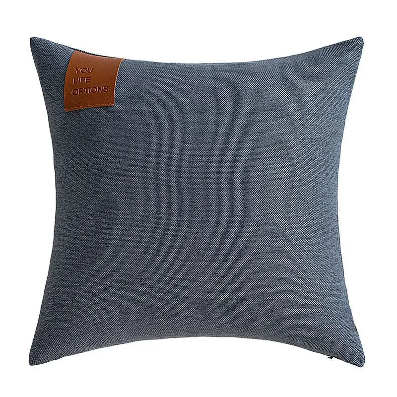 Premium Leather Label Splicing Cushion Cover Nordic Minimalist Home Decor
