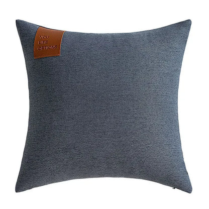 Premium Leather Label Splicing Cushion Cover Nordic Minimalist Home Decor