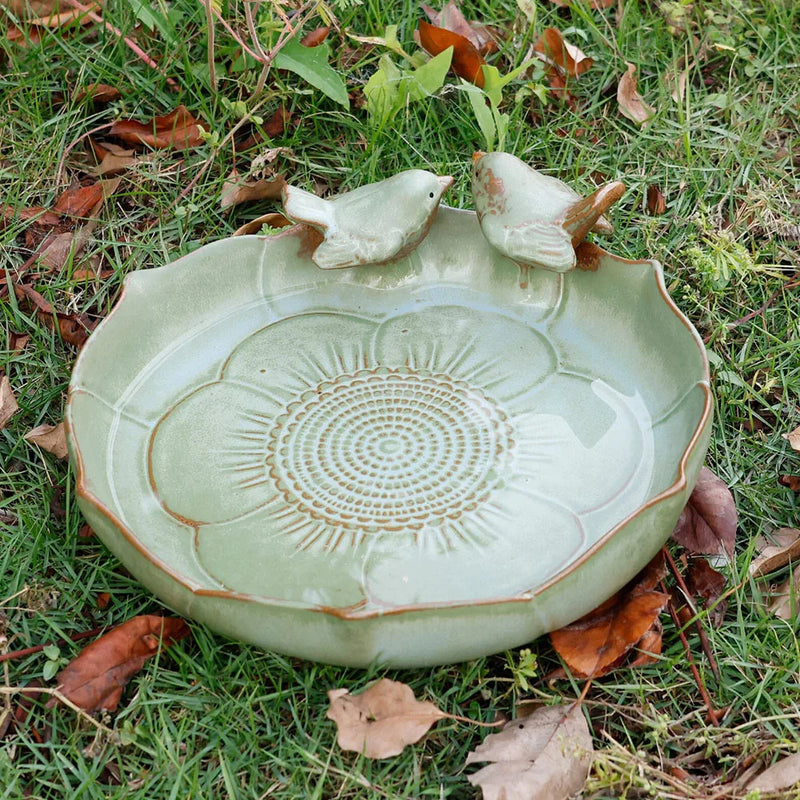 Ceramic Bird Bath Bowl Multifunctional Outdoor Garden Hummingbird Feeder