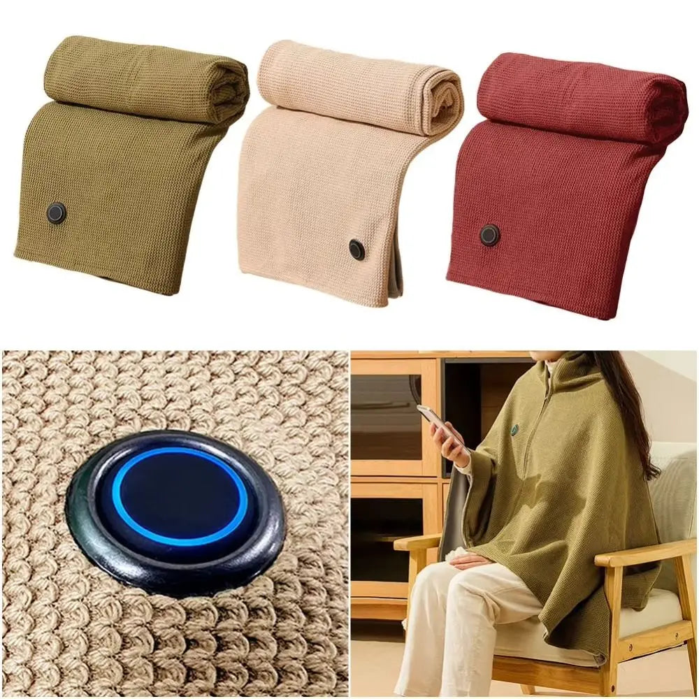 USB Heated Wearable Blanket 3 Heat Levels Washable Warm Shawl Home Office