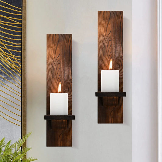 Wooden Wall Candle Sconces Set of 2 Rustic Vintage Wall Mount Decor