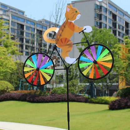Animal Riding Bicycle Wind Spinner Colourful Outdoor Garden Yard Decoration