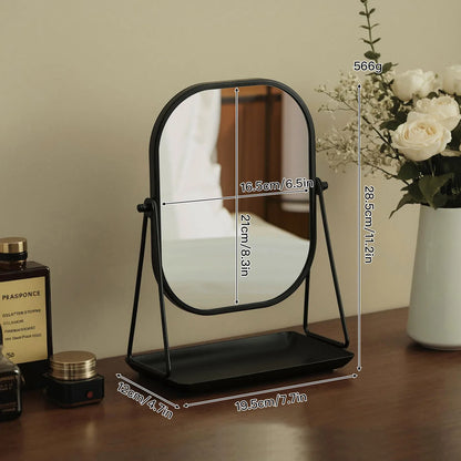 Rotating Desktop Vanity Mirror with Storage Base Luxury Dressing Table Mirror