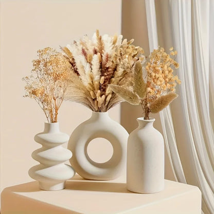 Ceramic Vase Set of 3 Boho Sculptural White Black Home Decor