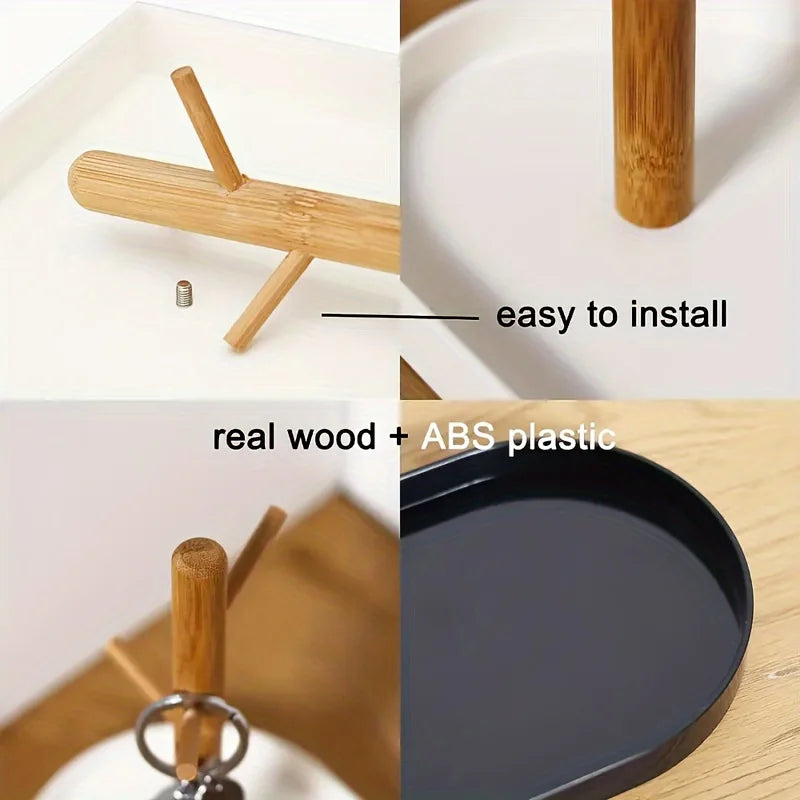 3-Tier Wooden Key Tray Entryway Organiser Ring Jewellery Dish Home Decor