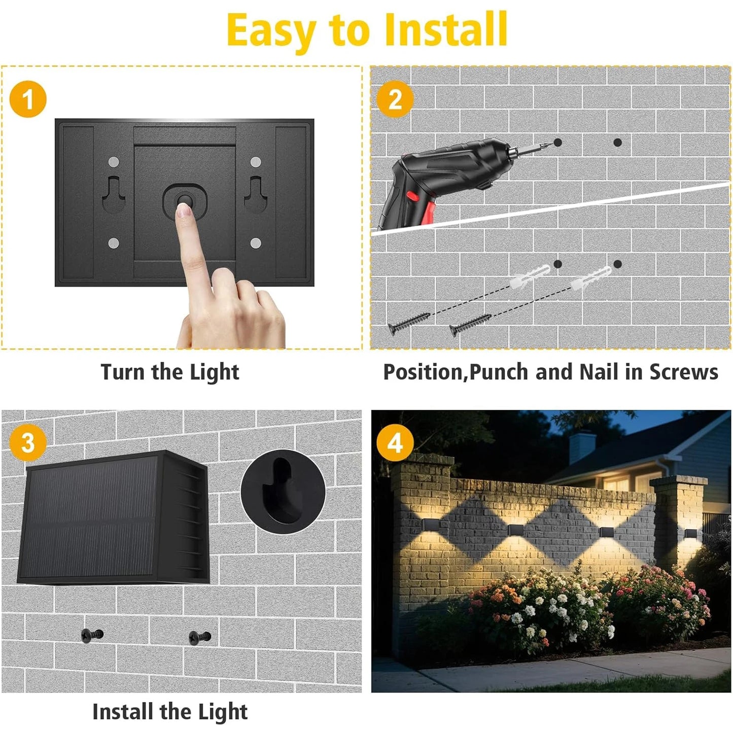 Solar Wall Light Dual Beam Warm White IP65 Garden Outdoor Fence