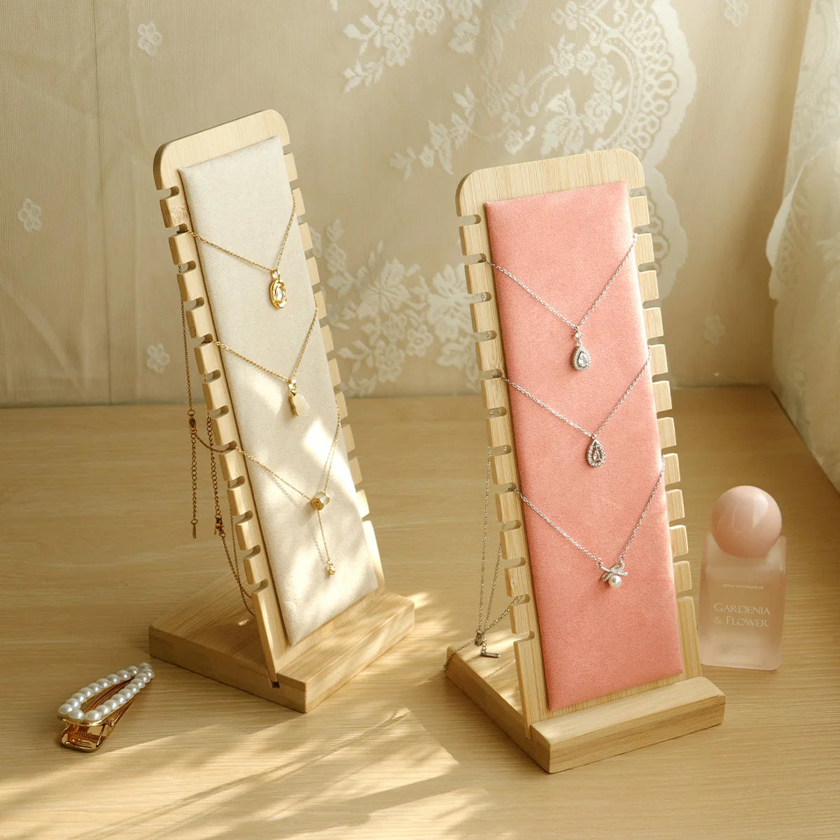 Wooden Necklace Display Stand Large Capacity Jewellery Organiser Home Decor