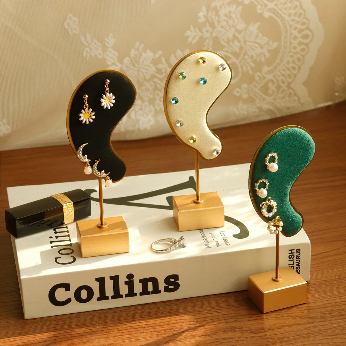 Ear-Shaped Earring Display Stand Microfiber Jewellery Organiser Home Decor