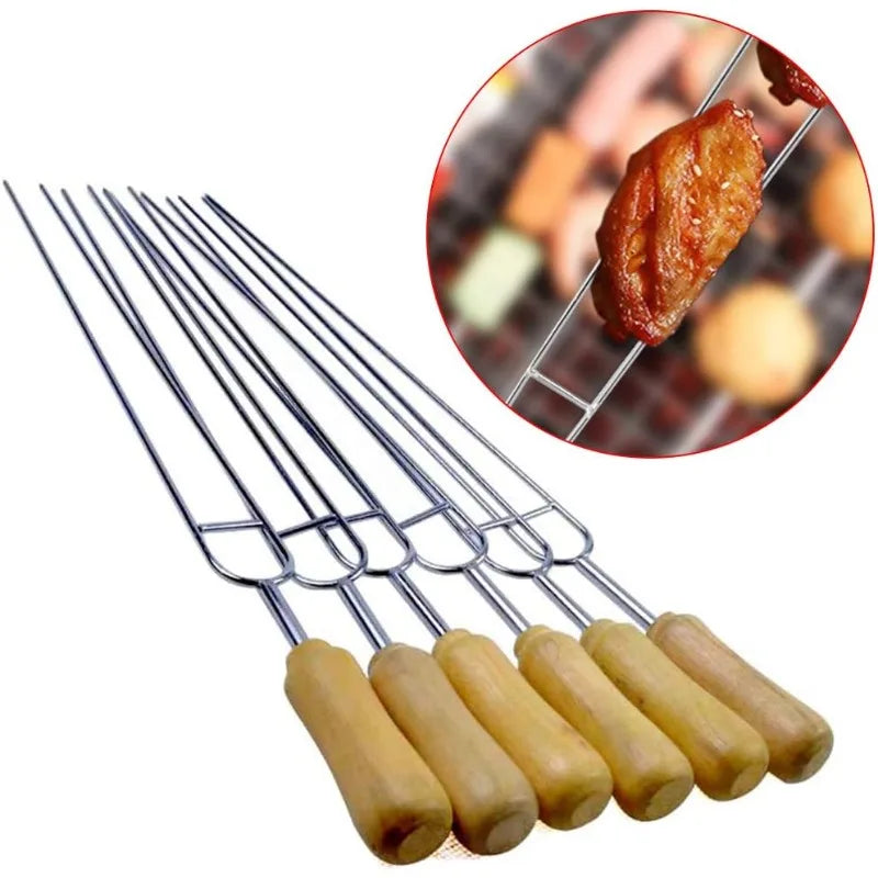 6-Piece Stainless Steel U-Shaped BBQ Skewer Set Double Prong Grilling Forks Outdoor