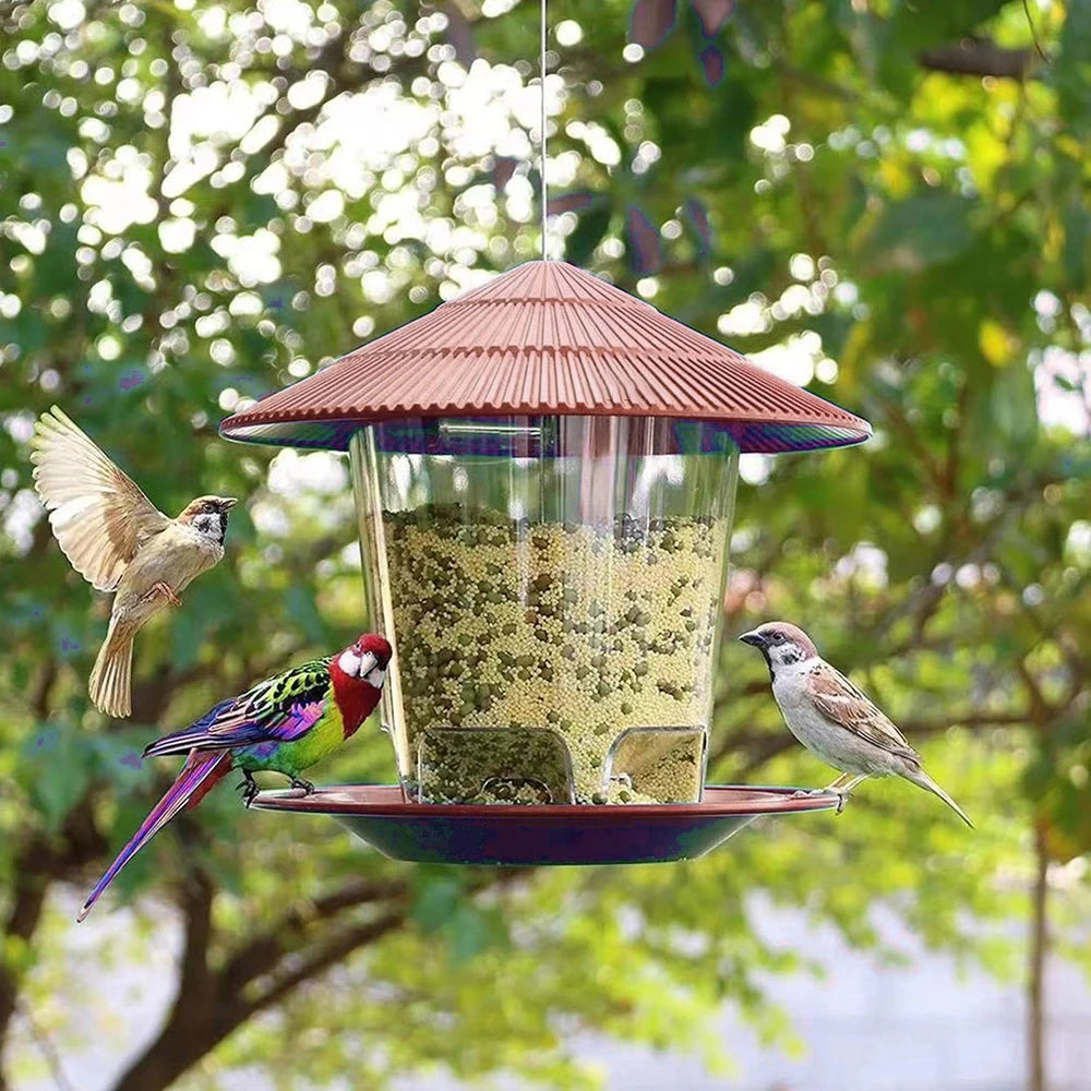Hanging Bird Feeder Automatic Outdoor Garden Seed Dispenser Weather Resistant