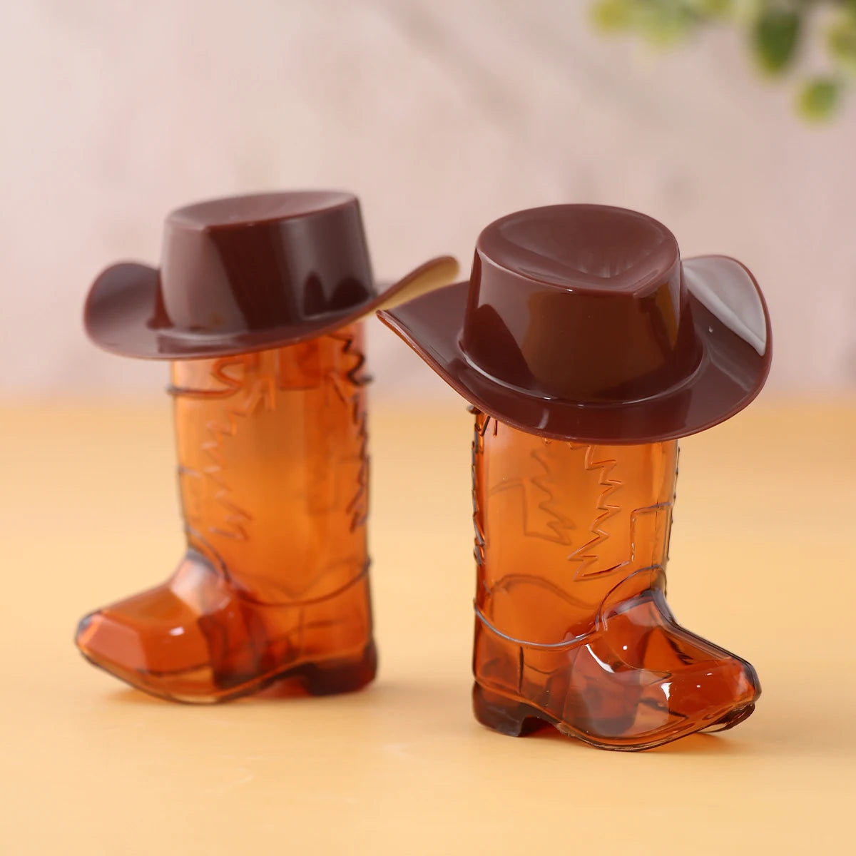 Cowboy Boot Shot Glass Set with Mini Hats Home Bar Party Glassware