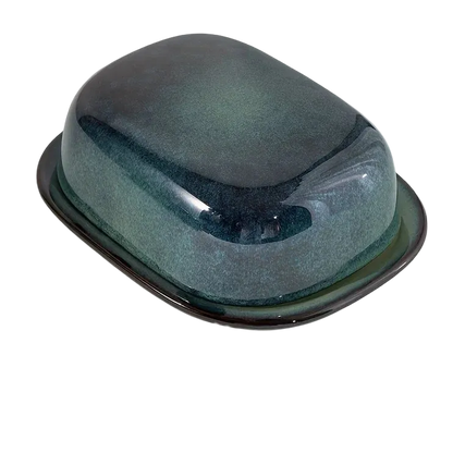 Retro Glazed Ceramic Butter Dish with Lid Countertop Kitchen Decor