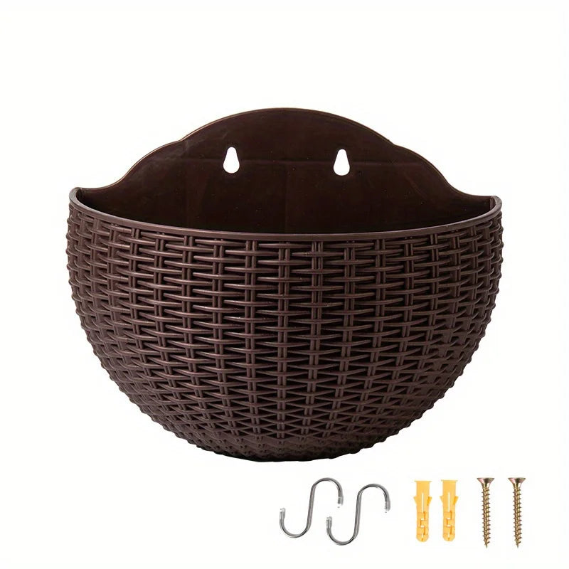 Rattan Look Half Round Wall Planter Hanging Flower Pot Balcony