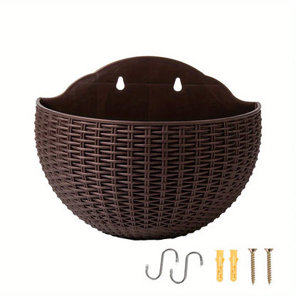 Rattan Look Half Round Wall Planter Hanging Flower Pot Balcony
