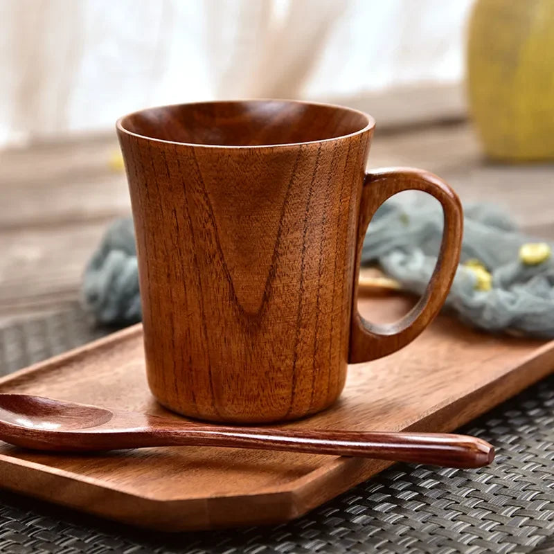Natural Wood Coffee Mug Set Handcrafted Unique Grain Kitchen Decor