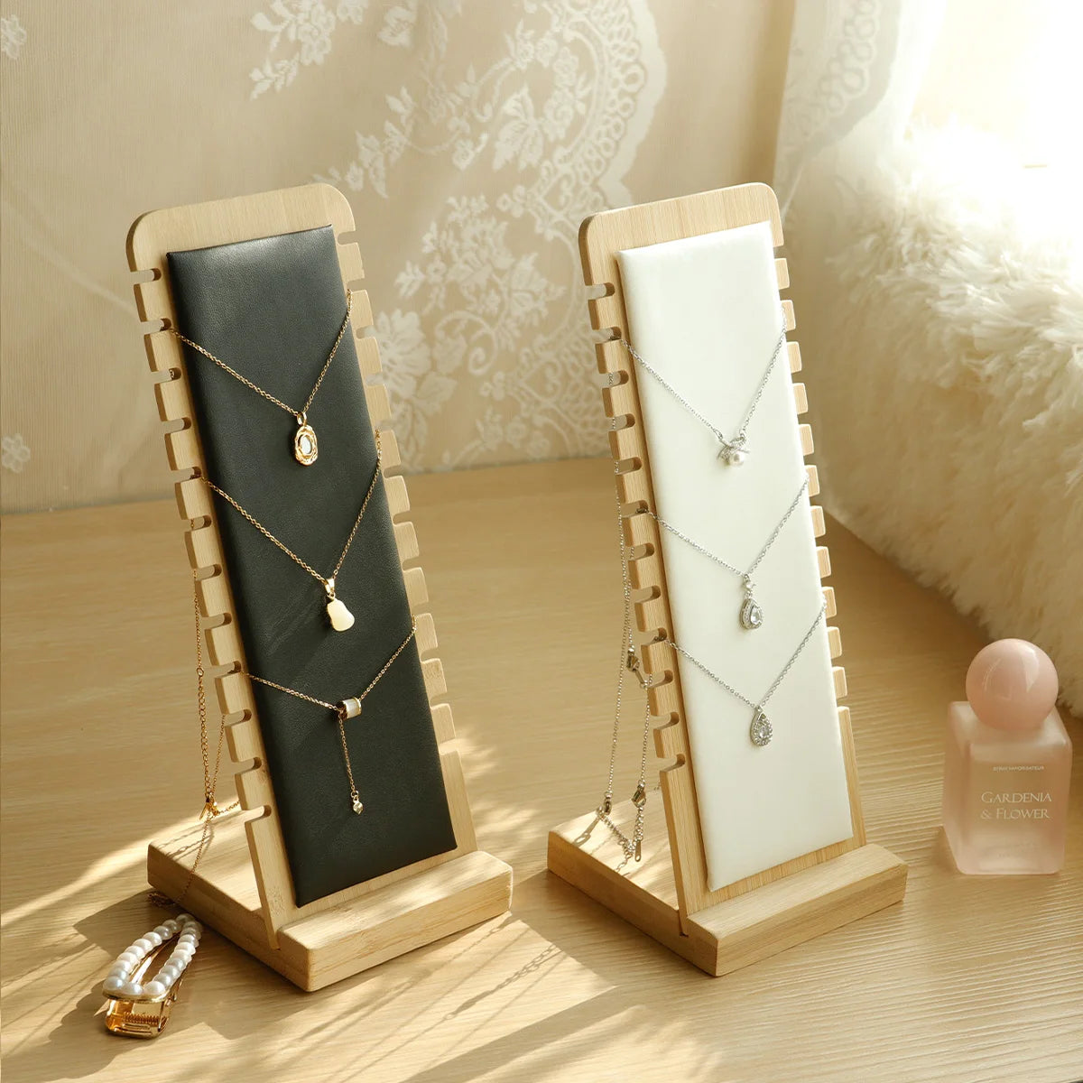 Wooden Necklace Display Stand Large Capacity Jewellery Organiser Home Decor