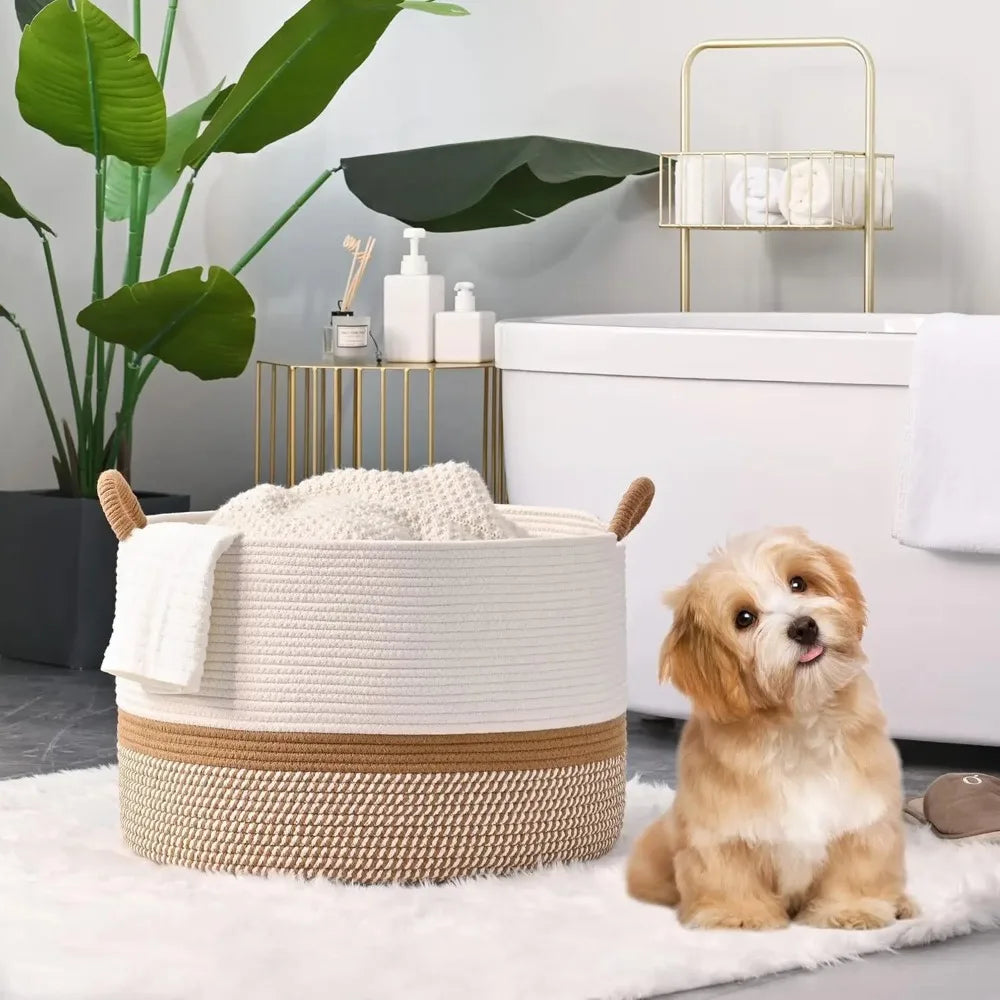 Large Cotton Rope Woven Blanket Basket Laundry Storage Hamper Home Decor