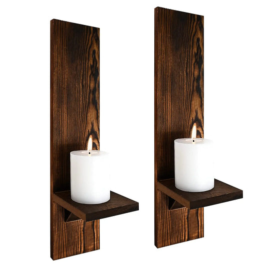 Wooden Wall Candle Sconces Set of 2 Rustic Vintage Wall Mount Decor