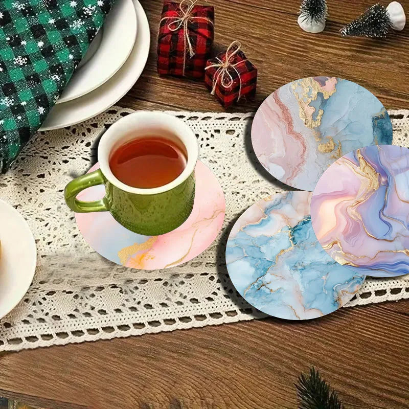 Marble Pattern Printed Coaster Set of 4 Non-Slip Wooden Home Decor