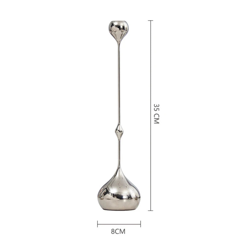 Silver Metal Taper Candle Holder Slim Romantic Table Decor
