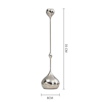 Silver Metal Taper Candle Holder Slim Romantic Table Decor