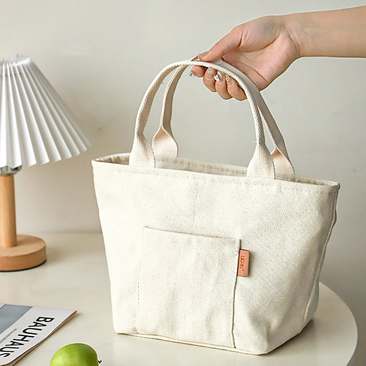 Canvas Insulated Lunch Bag with Zipper Portable Picnic Travel Storage Home Decor